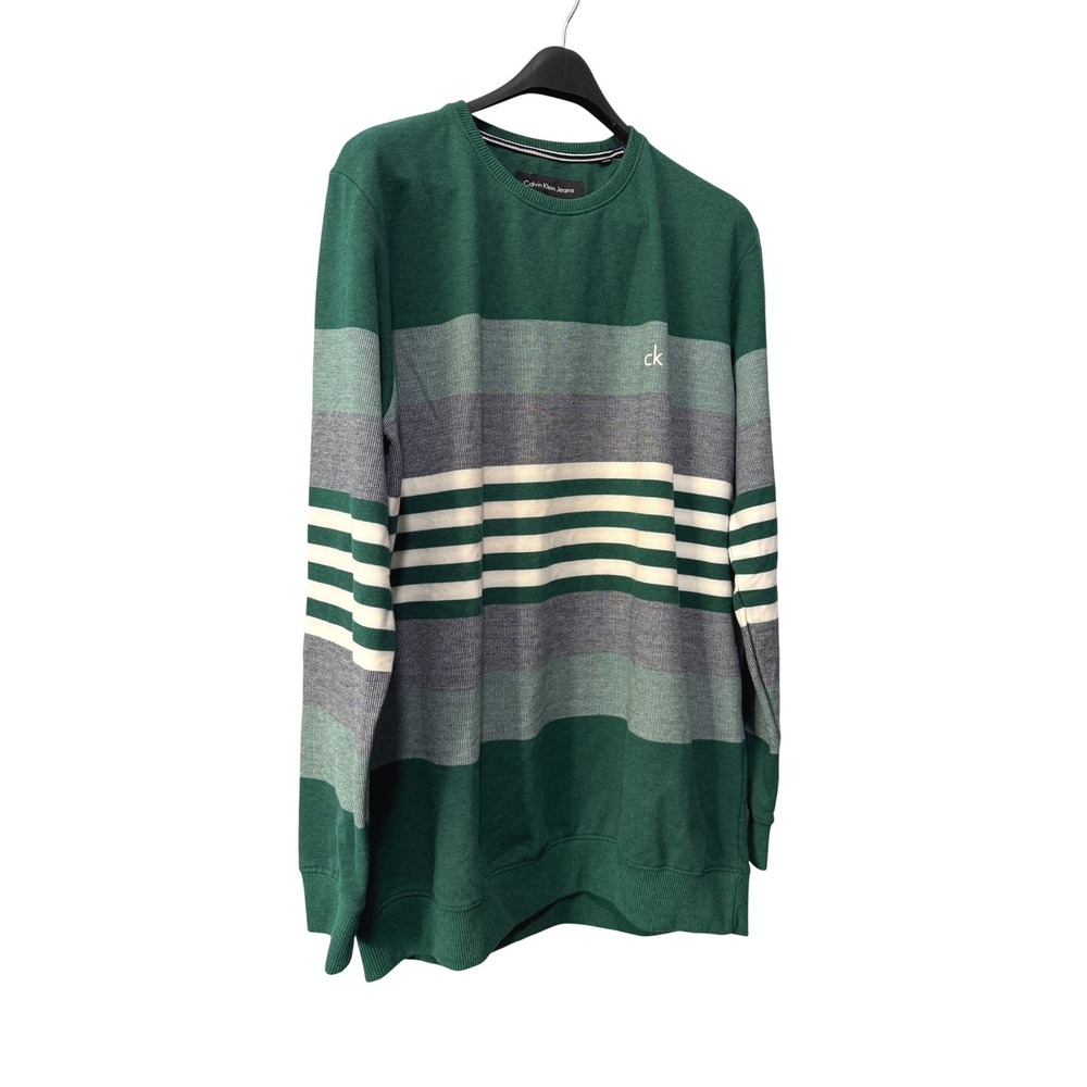 Calvin Klein Jeans Mens‎ 3XL Green Striped Crew Neck Sweatshirt Long Sleeve CK